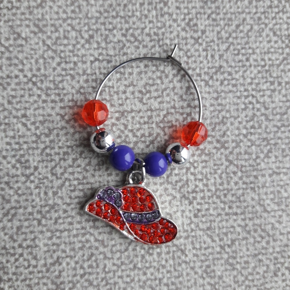 Womens Red Hat Society Sparkly Wine  Glass Charm